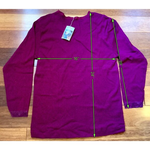 Maroon Lace Trim V-Neck Blouse Top NIP Small, Stretch Knit, Long Sleeves - Picture 6 of 7